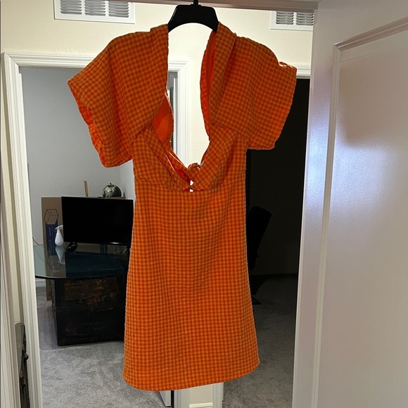 Louna Dresses & Skirts - LOUNA Vibrant Orange Checkered Mini Dress